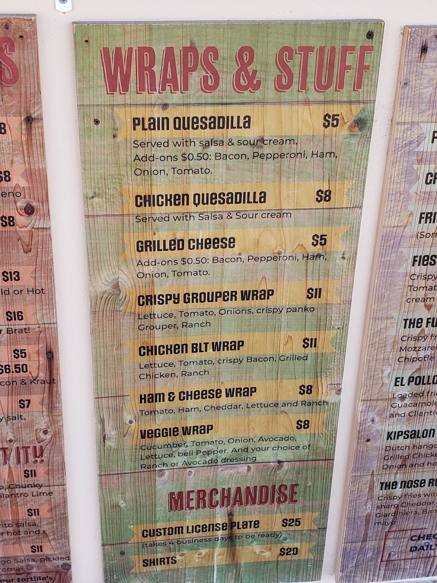 Scott's Brats menu board