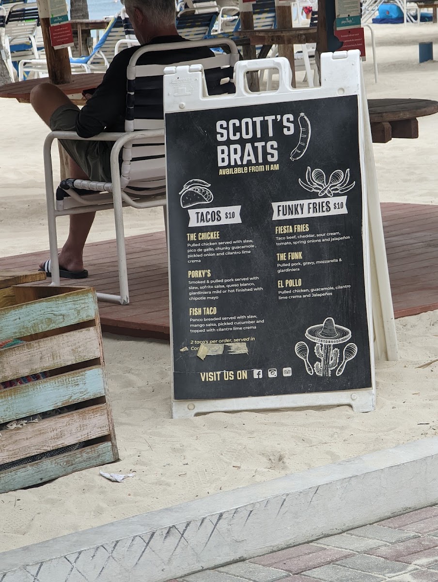 Scott's Brats menu board