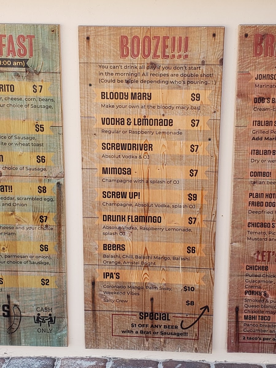 Scott's Brats menu board