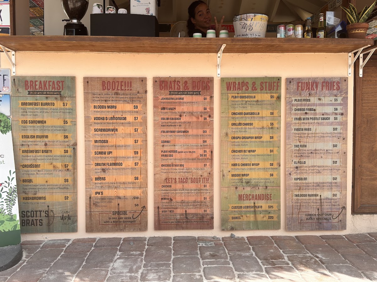 Scott's Brats menu board
