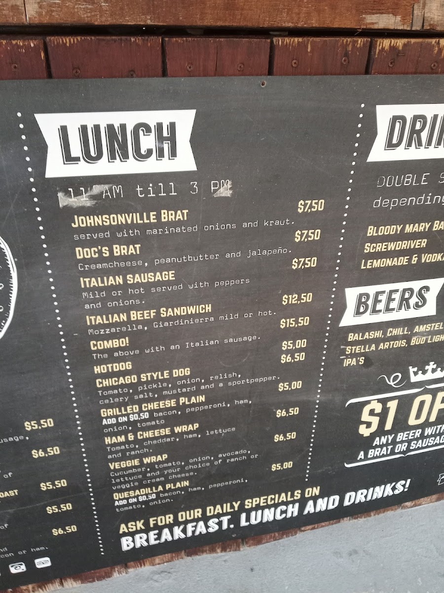 Scott's Brats menu board