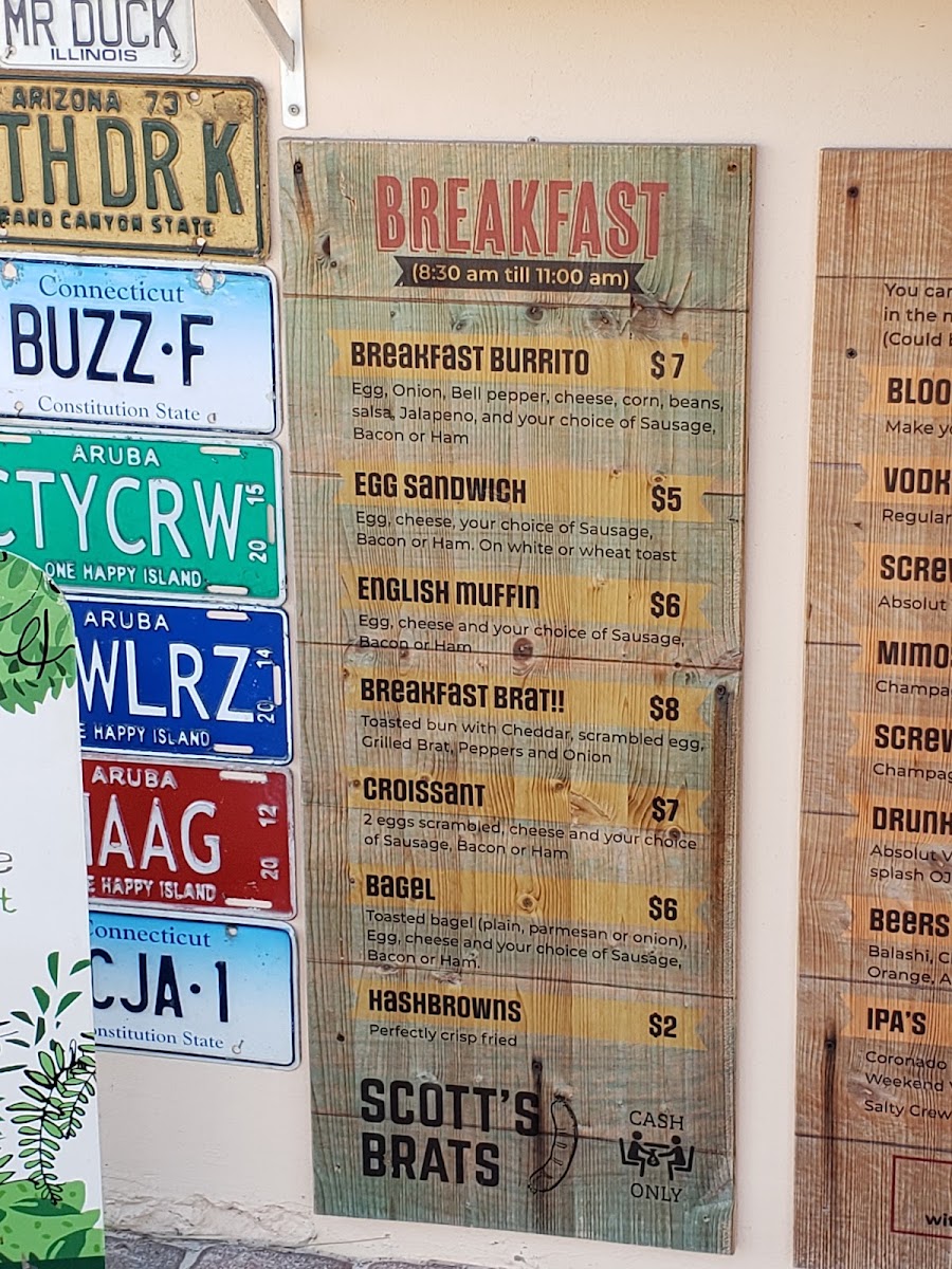 Scott's Brats menu board