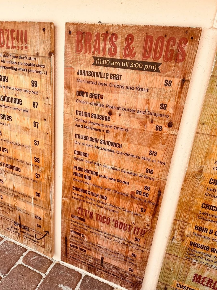 Scott's Brats menu board