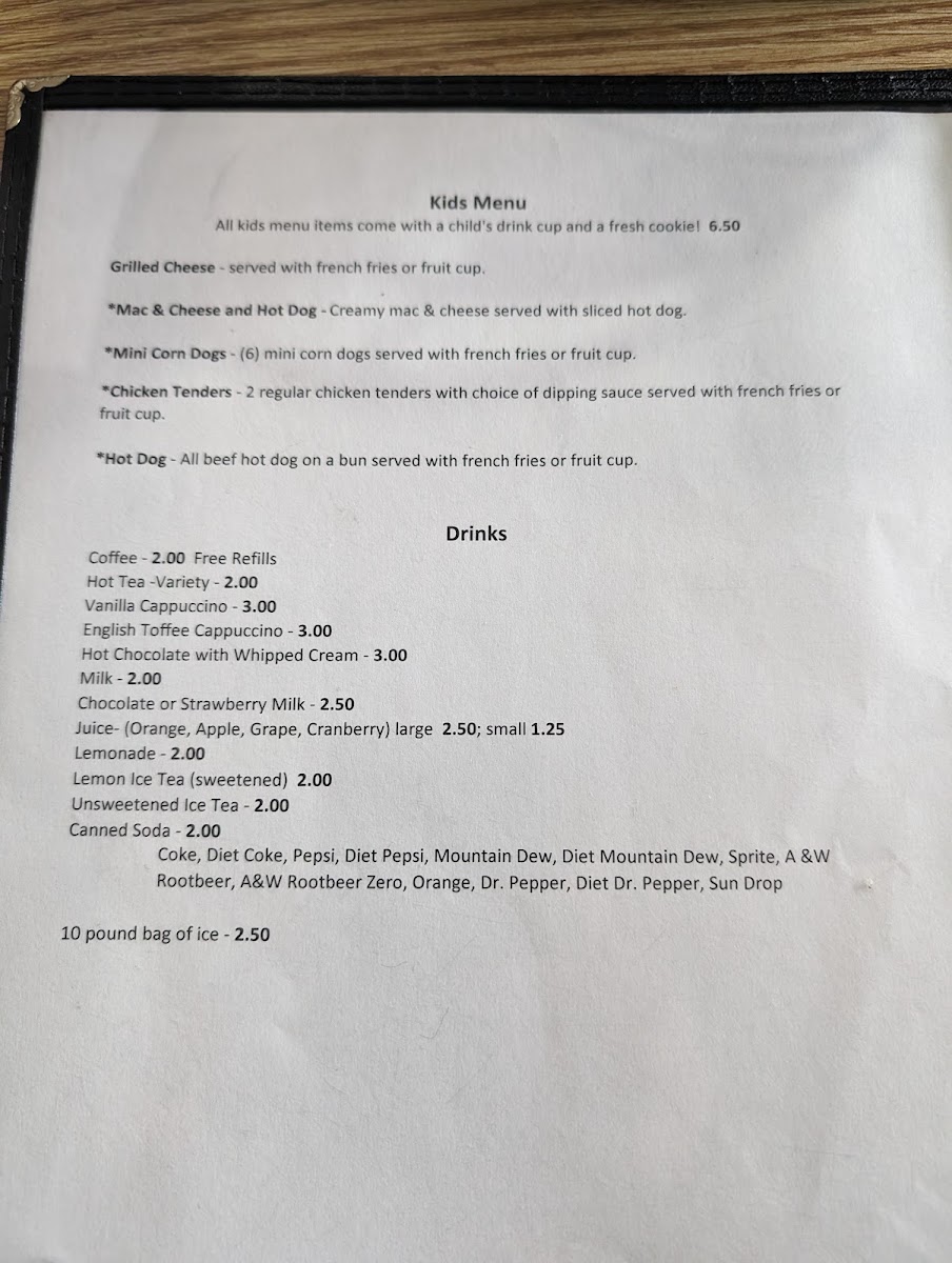 Schleicher's Chute Inn LLC menu board