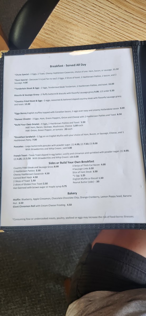 Schleicher's Chute Inn LLC menu board