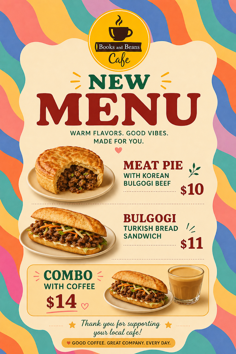 Books & Beans Cafe menu board