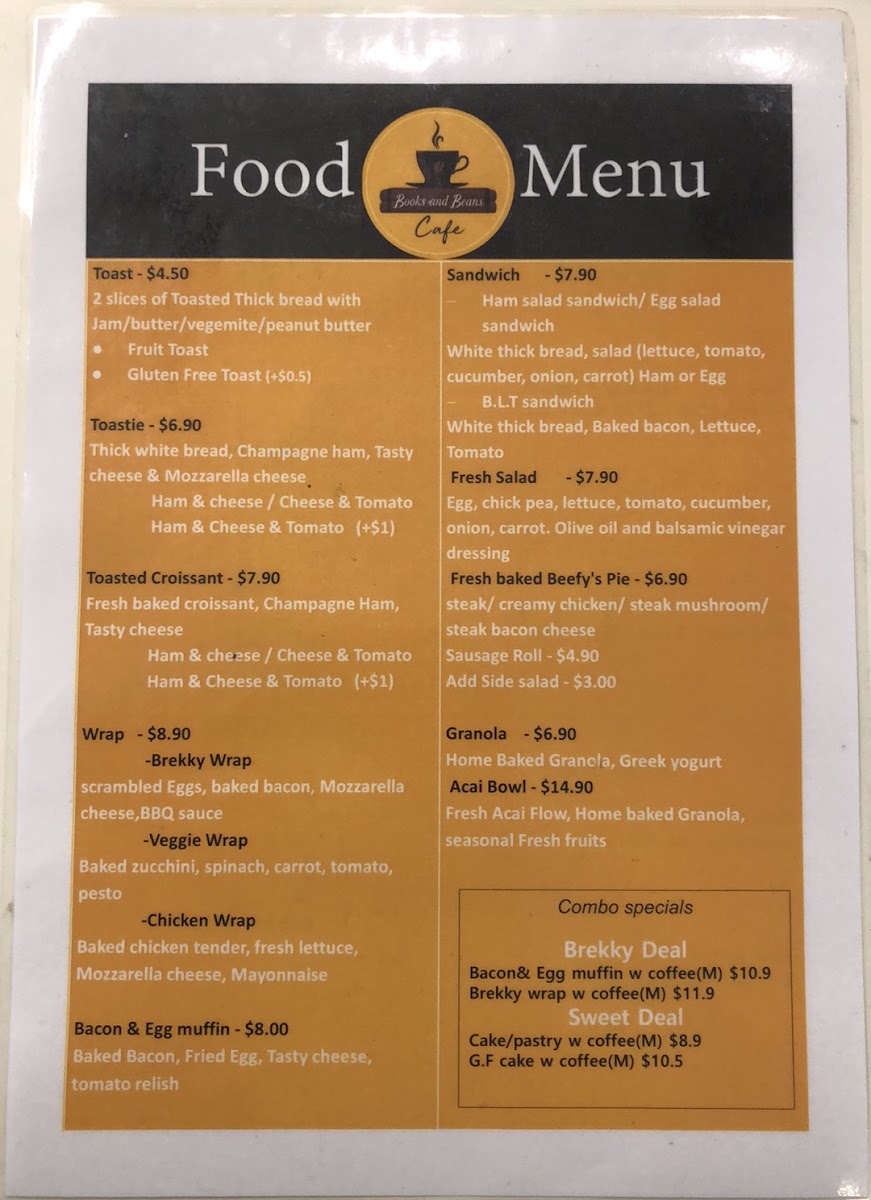Books & Beans Cafe menu board