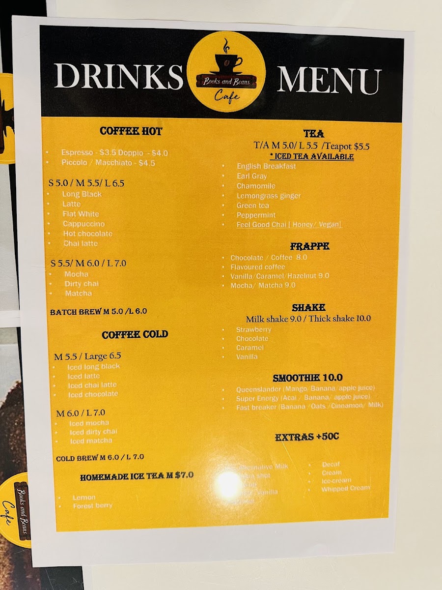 Books & Beans Cafe menu board