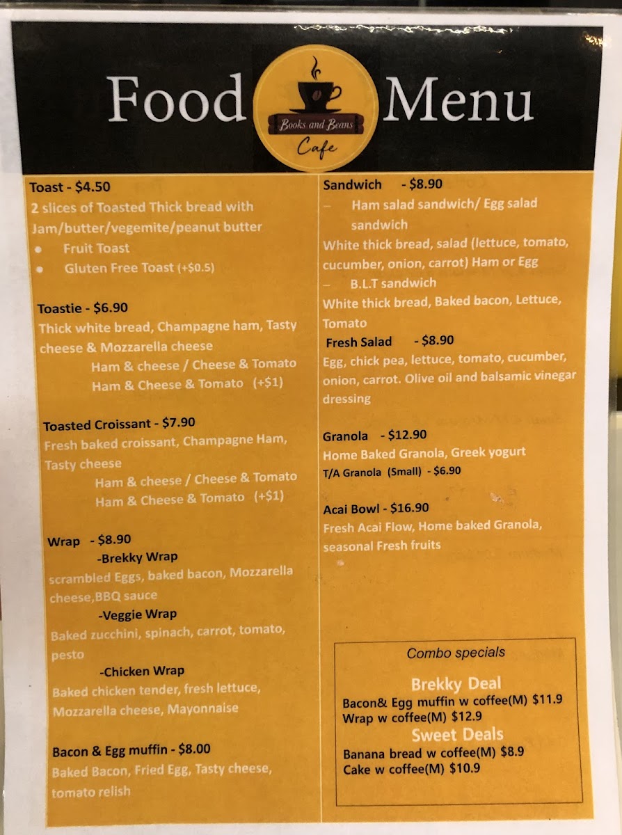 Books & Beans Cafe menu board