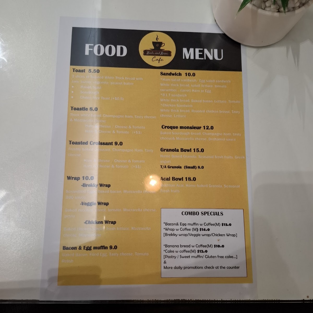 Books & Beans Cafe menu board