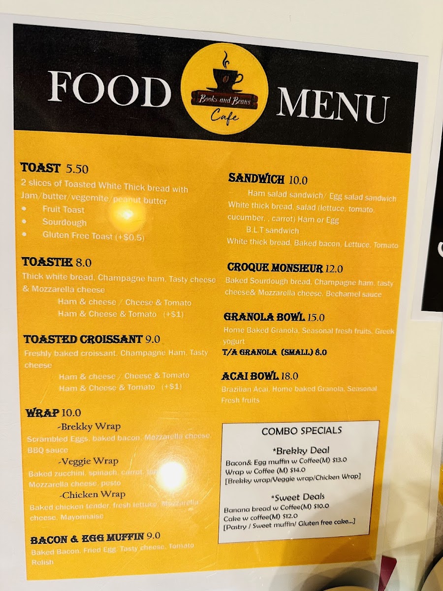 Books & Beans Cafe menu board