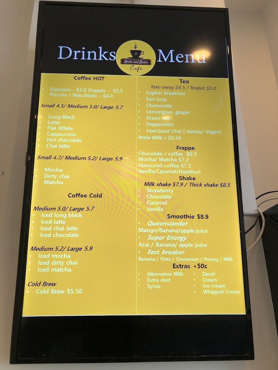 Books & Beans Cafe menu board