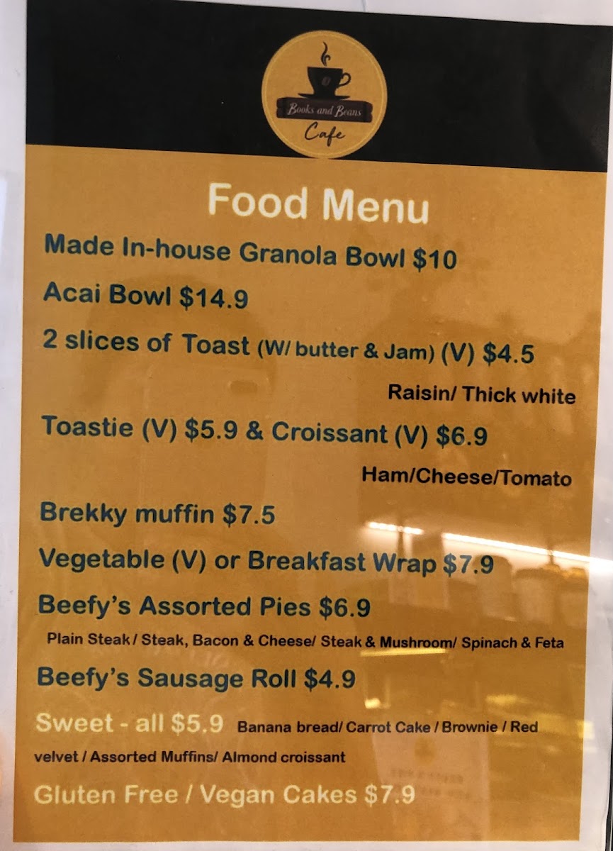 Books & Beans Cafe menu board