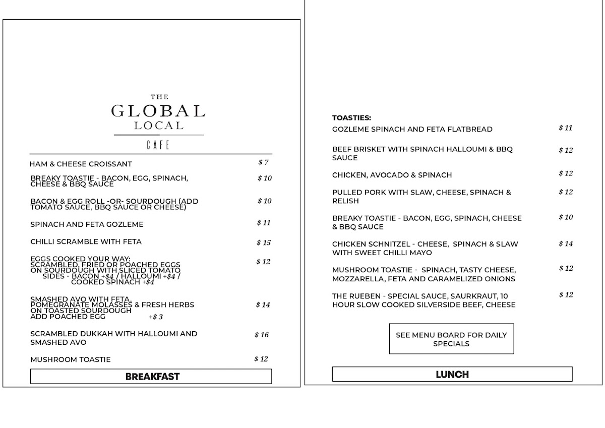 The Global Local Dandenong menu board