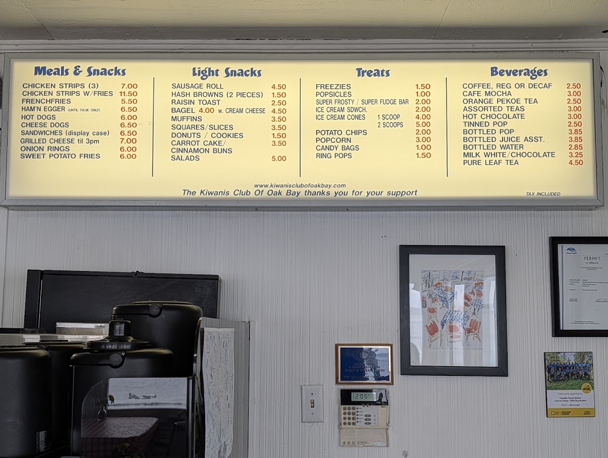 Kiwanis Willows Beach Tea Room menu board