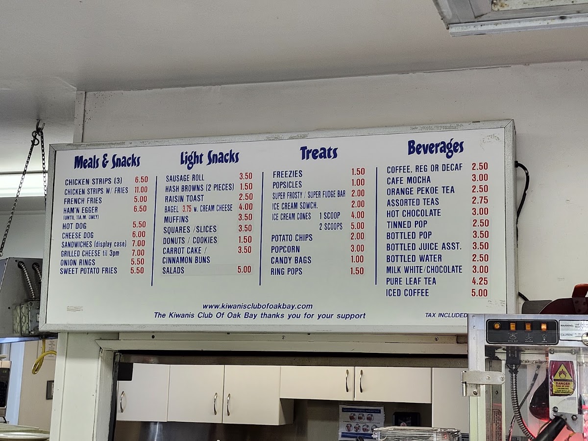 Kiwanis Willows Beach Tea Room menu board