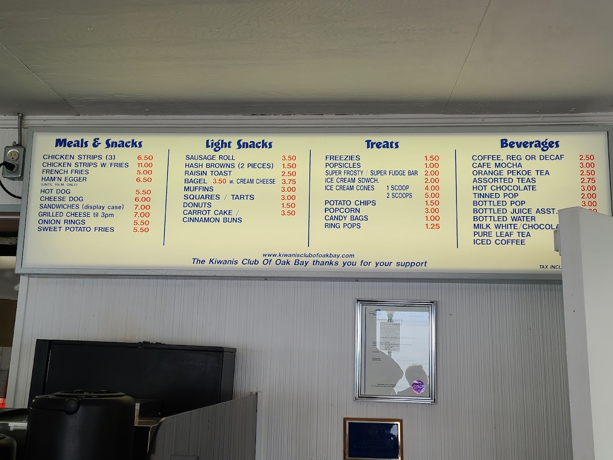 Kiwanis Willows Beach Tea Room menu board
