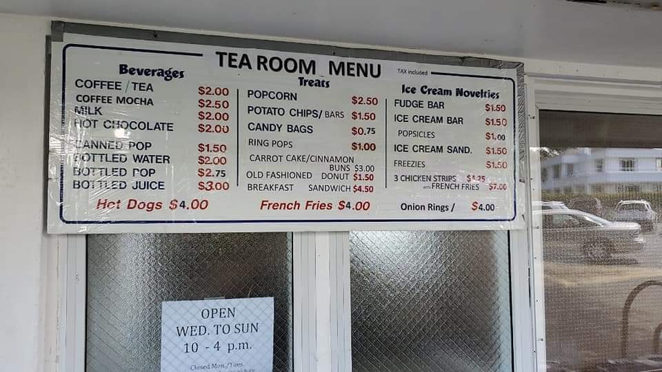 Kiwanis Willows Beach Tea Room menu board