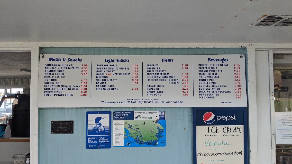 Kiwanis Willows Beach Tea Room menu board