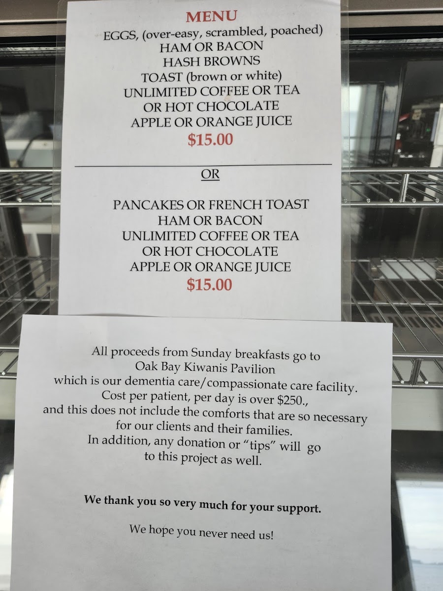 Kiwanis Willows Beach Tea Room menu board