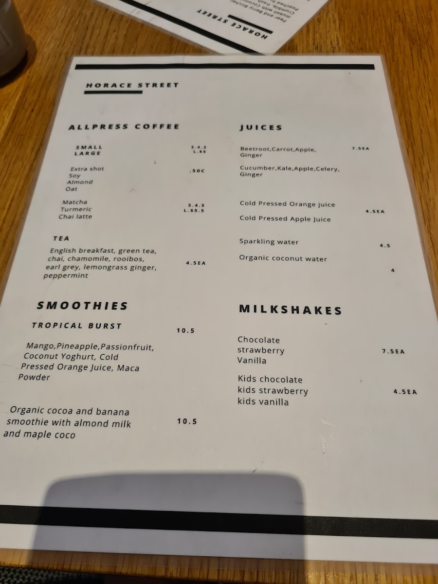 Horace Street menu board