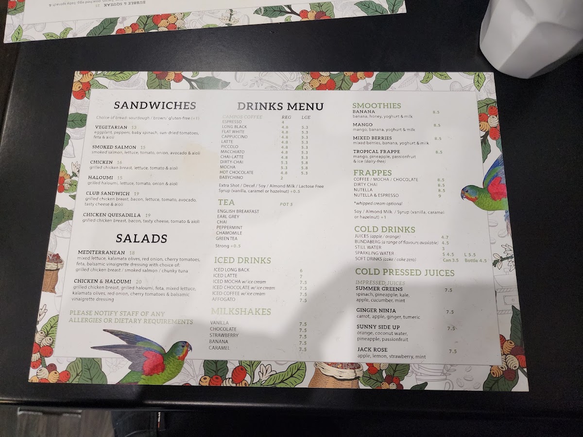 Vesbar Espresso Marrickville menu board