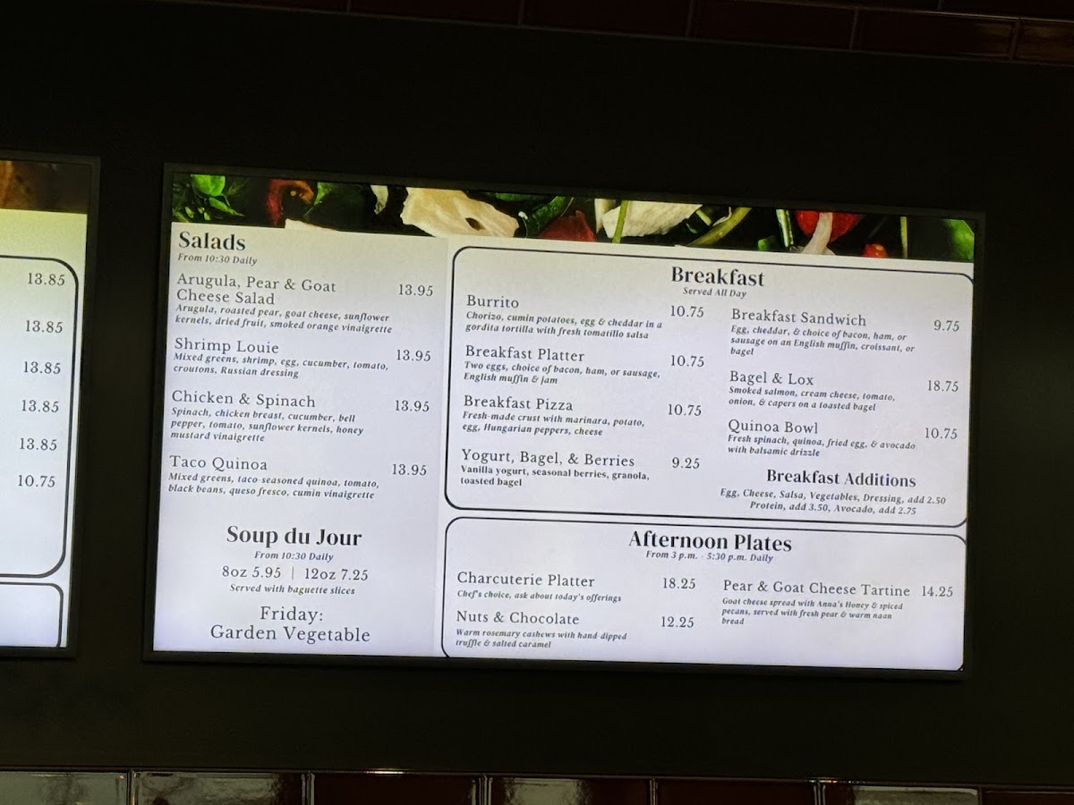 Dilettante Mocha Café at Plaza Center menu board