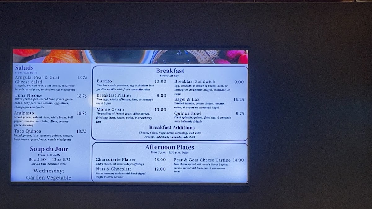 Dilettante Mocha Café at Plaza Center menu board