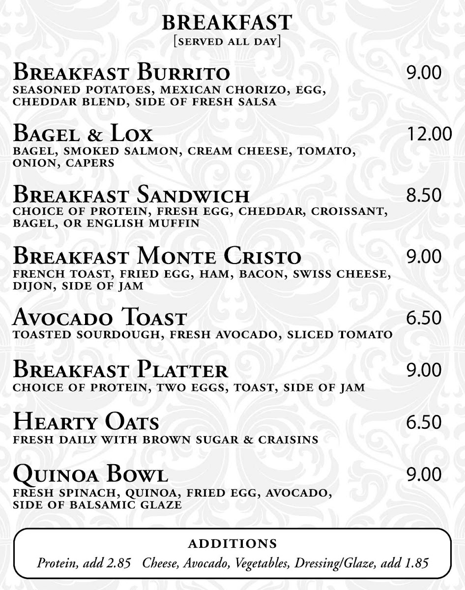 Dilettante Mocha Café at Plaza Center menu board