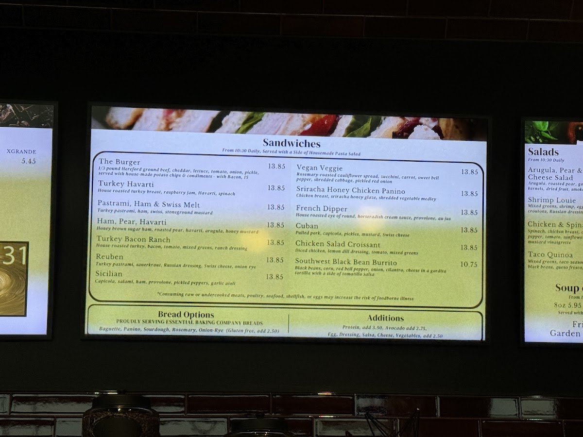 Dilettante Mocha Café at Plaza Center menu board