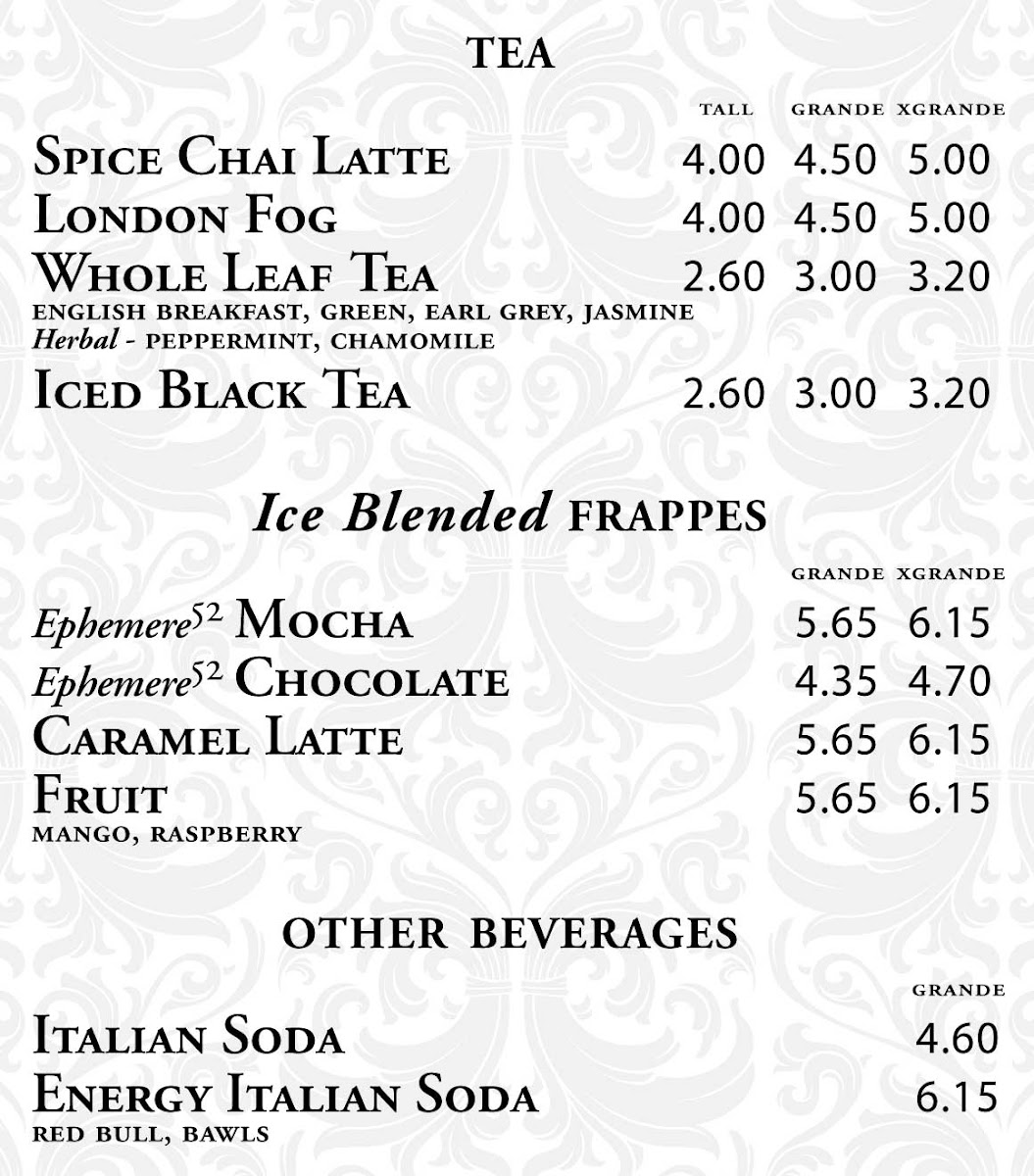 Dilettante Mocha Café at Plaza Center menu board