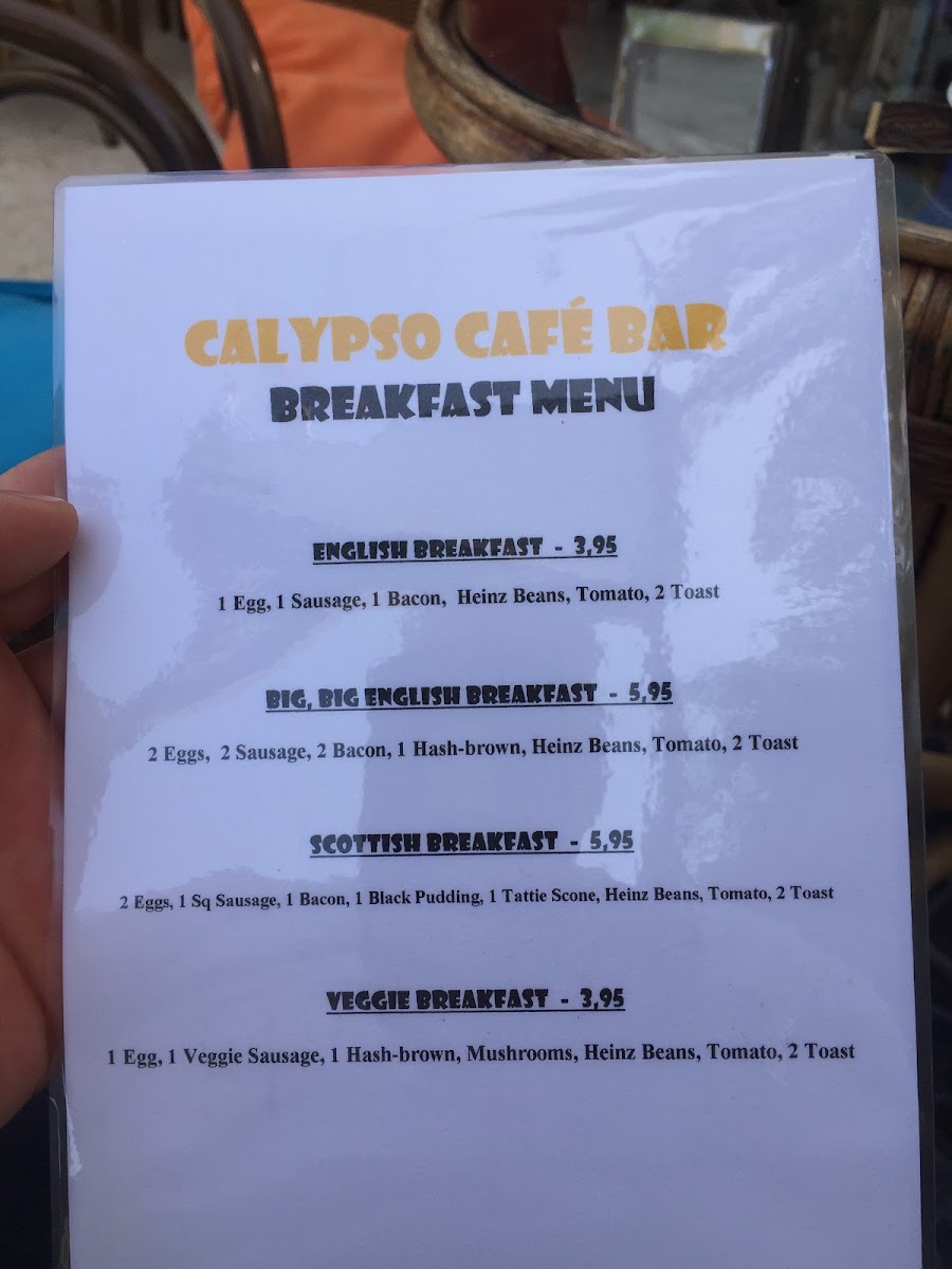 Calypso Cafe Bar menu board