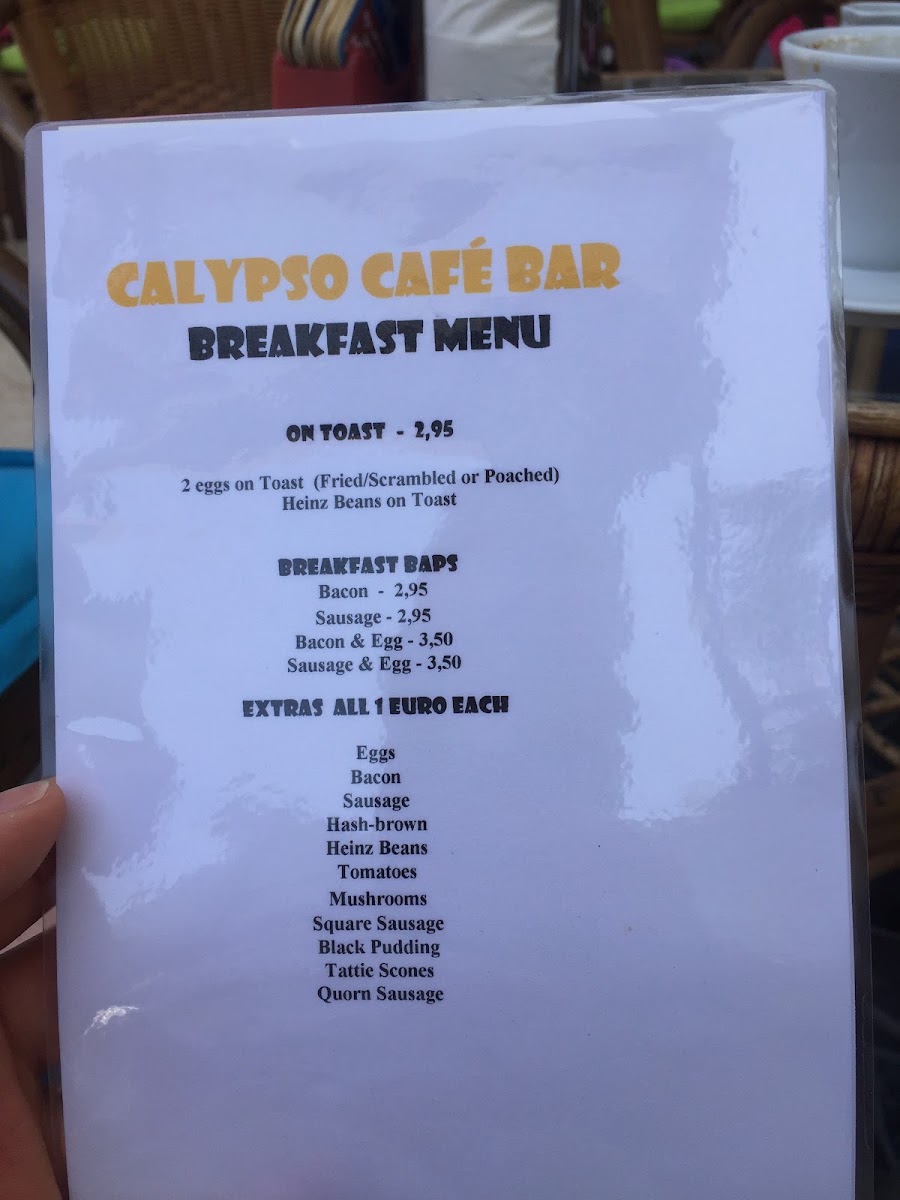 Calypso Cafe Bar menu board