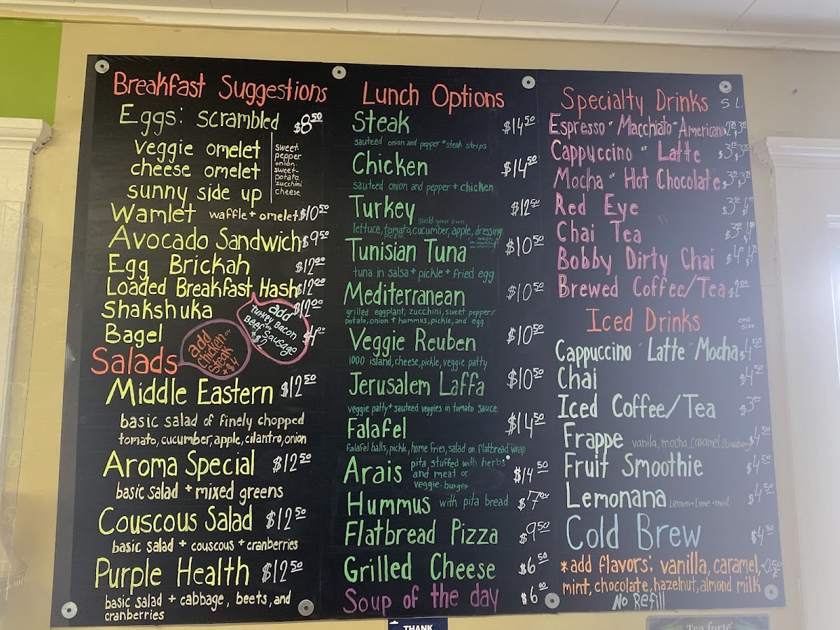 Aroma Coffee Art Gallery menu board