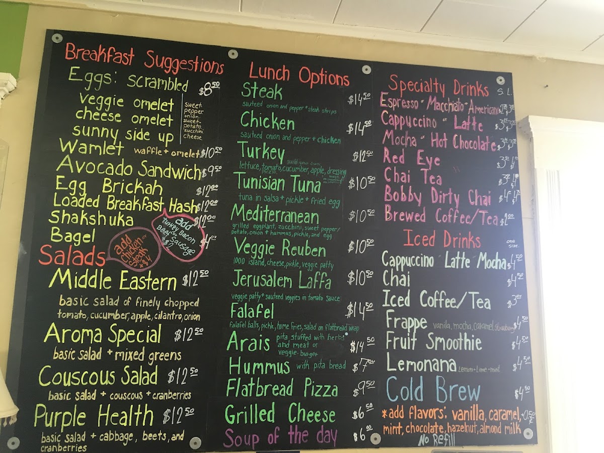 Aroma Coffee Art Gallery menu board