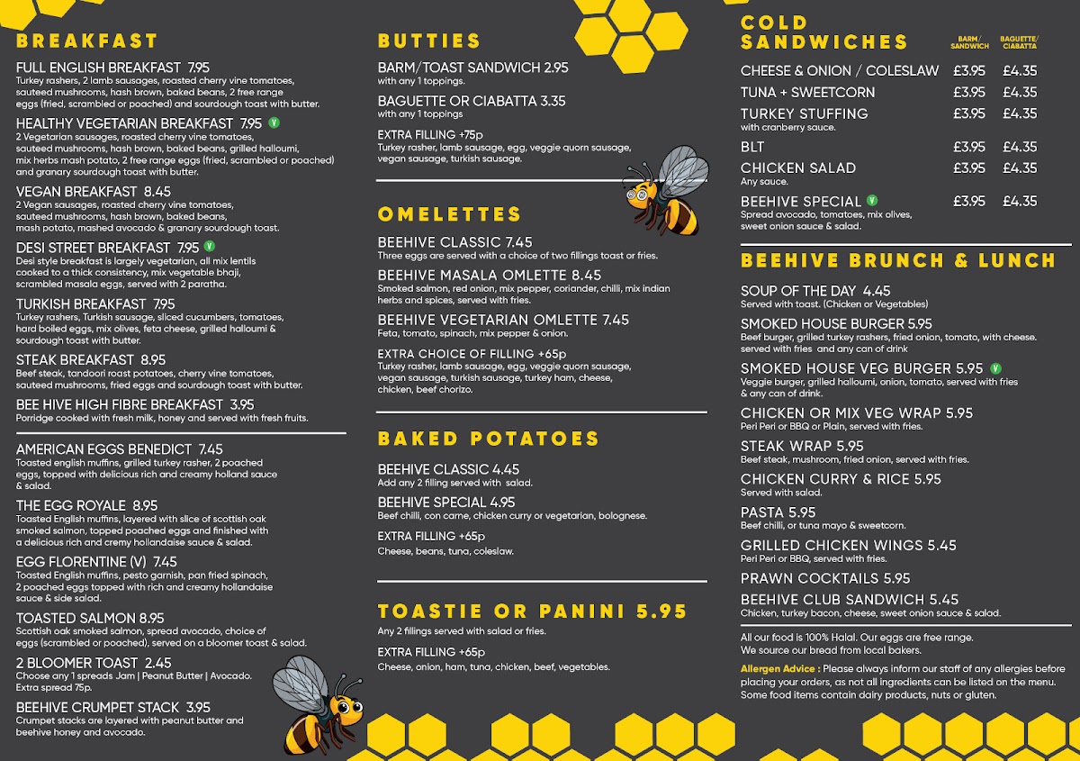 The Beehive Cafe menu board