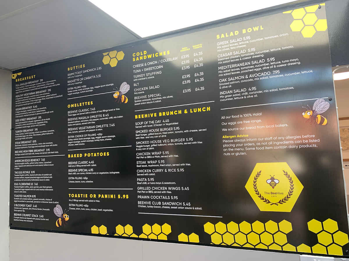 The Beehive Cafe menu board
