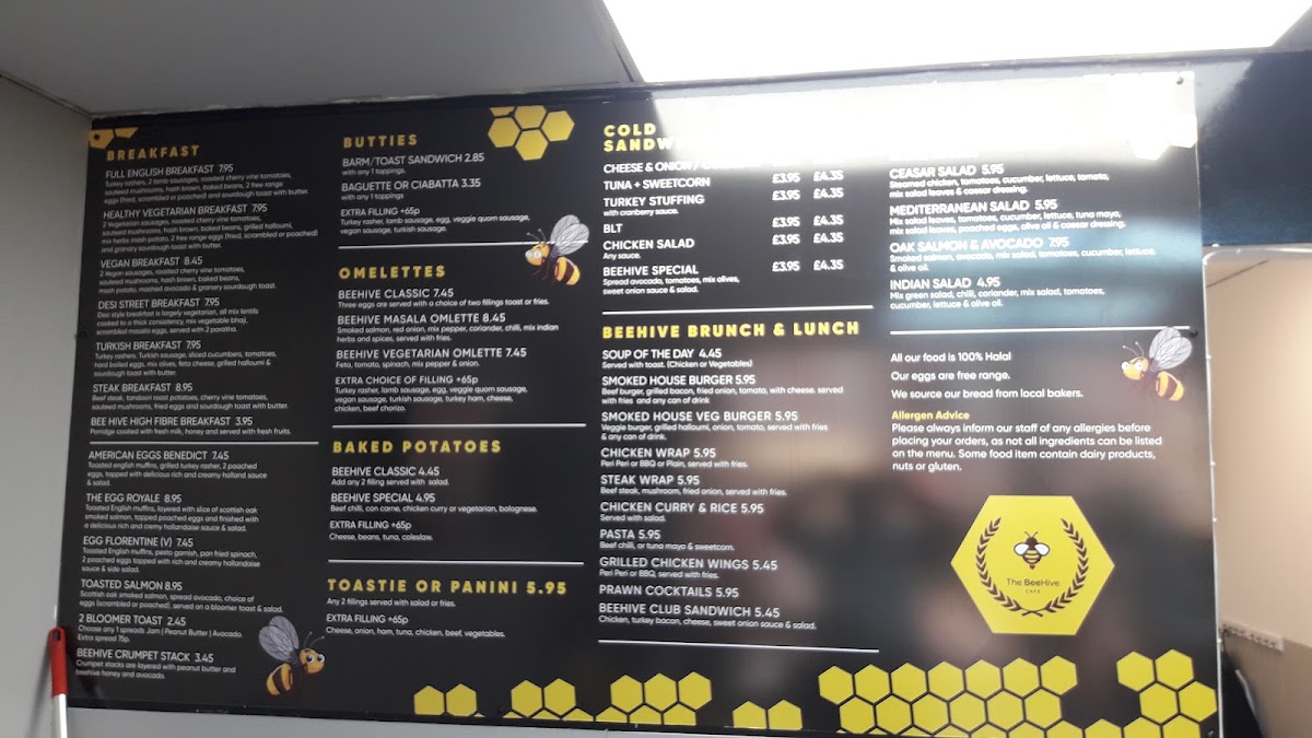 The Beehive Cafe menu board