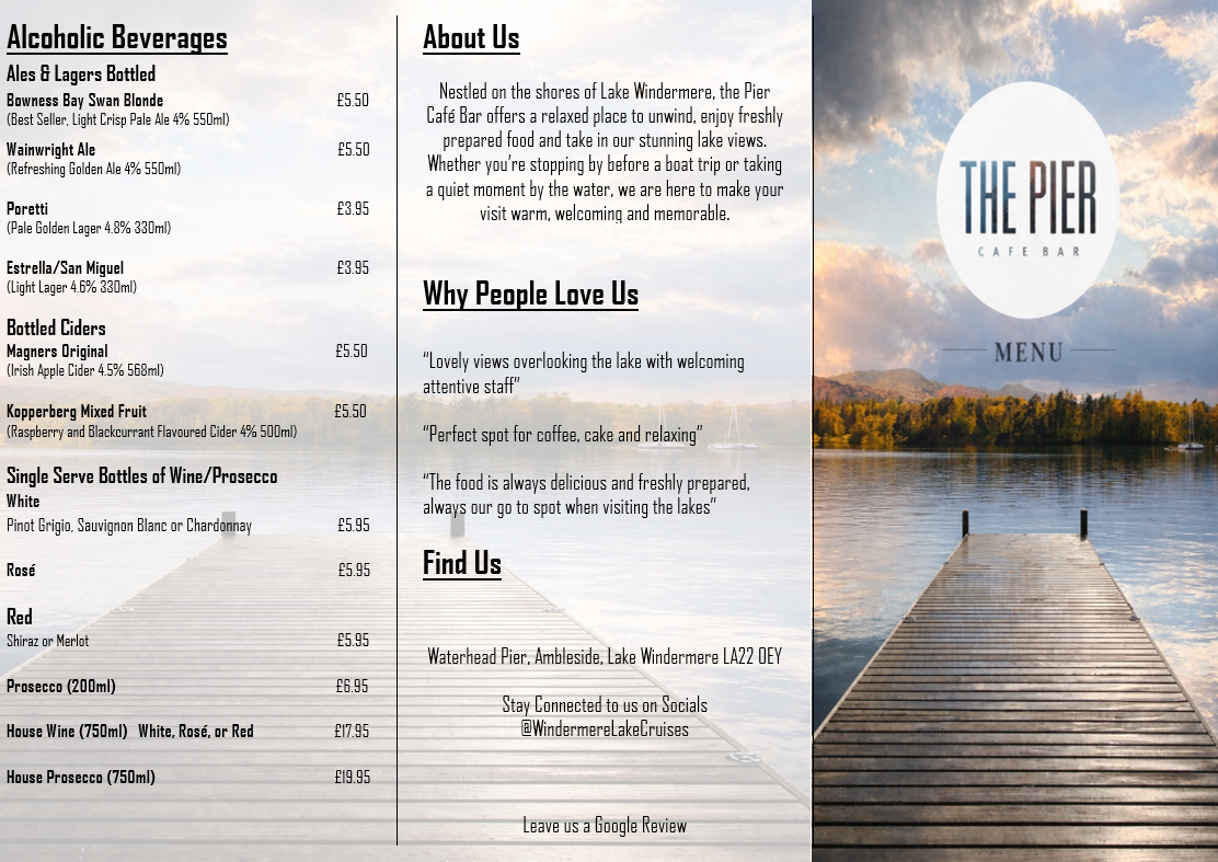 The Pier Cafe Bar menu board