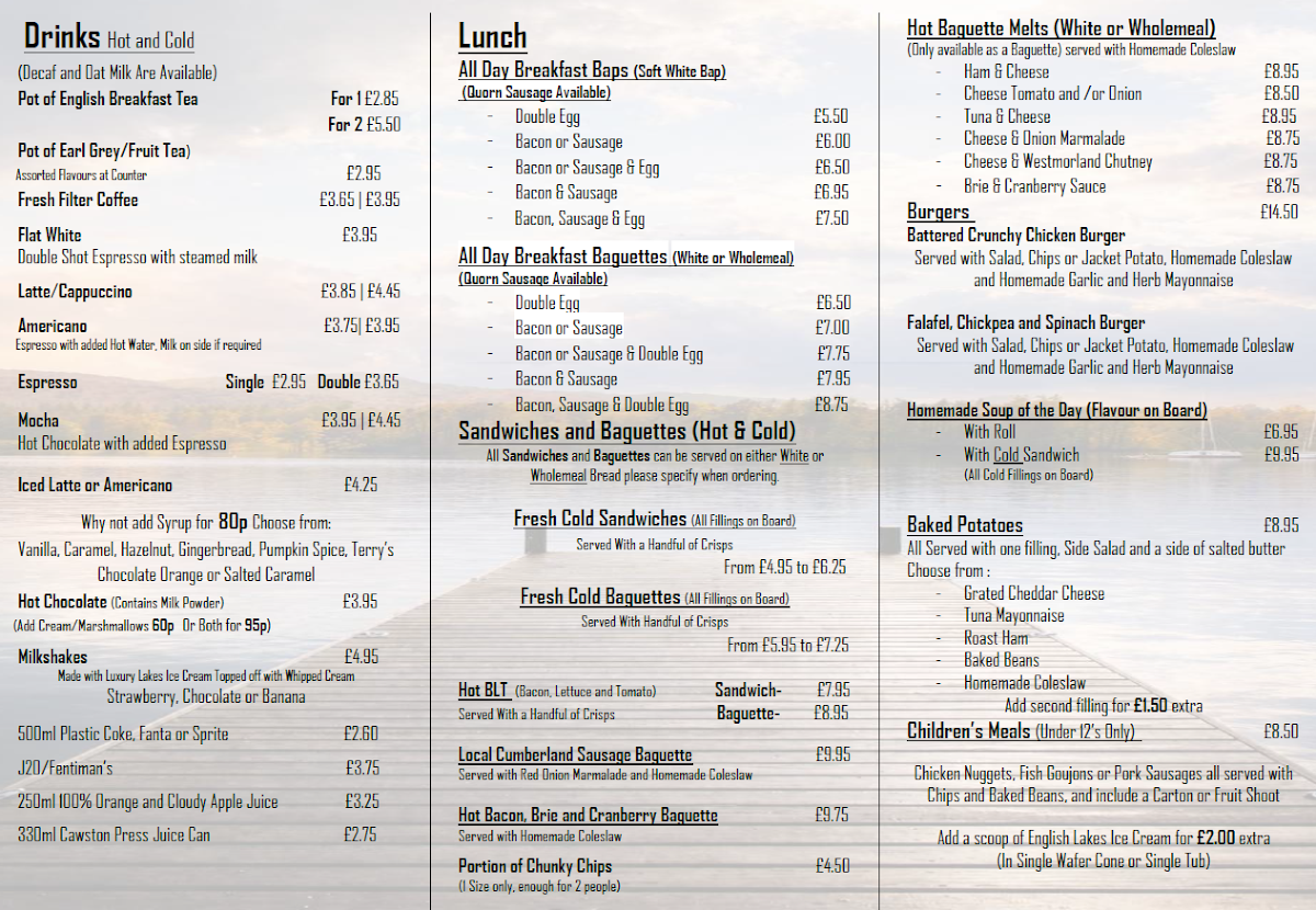 The Pier Cafe Bar menu board