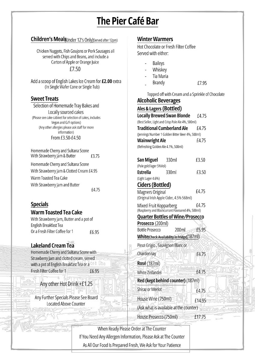 The Pier Cafe Bar menu board