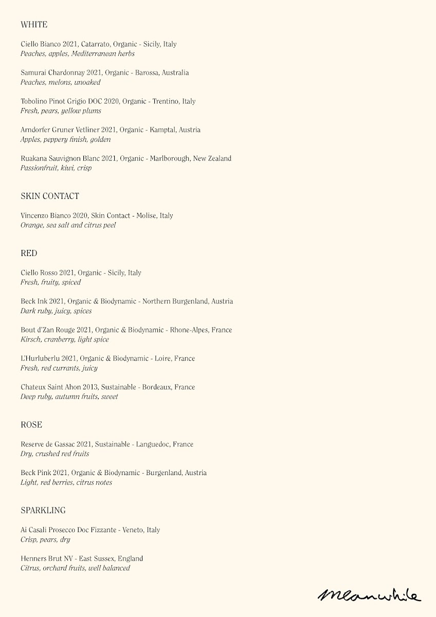 Meanwhile menu board