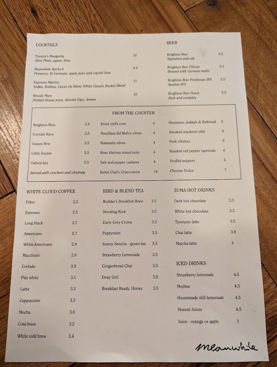 Meanwhile menu board