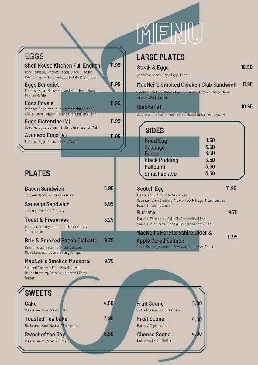 Shell House Kitchen menu board
