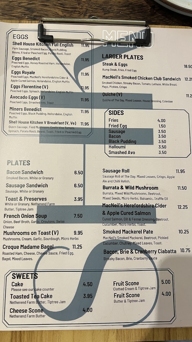 Shell House Kitchen menu board