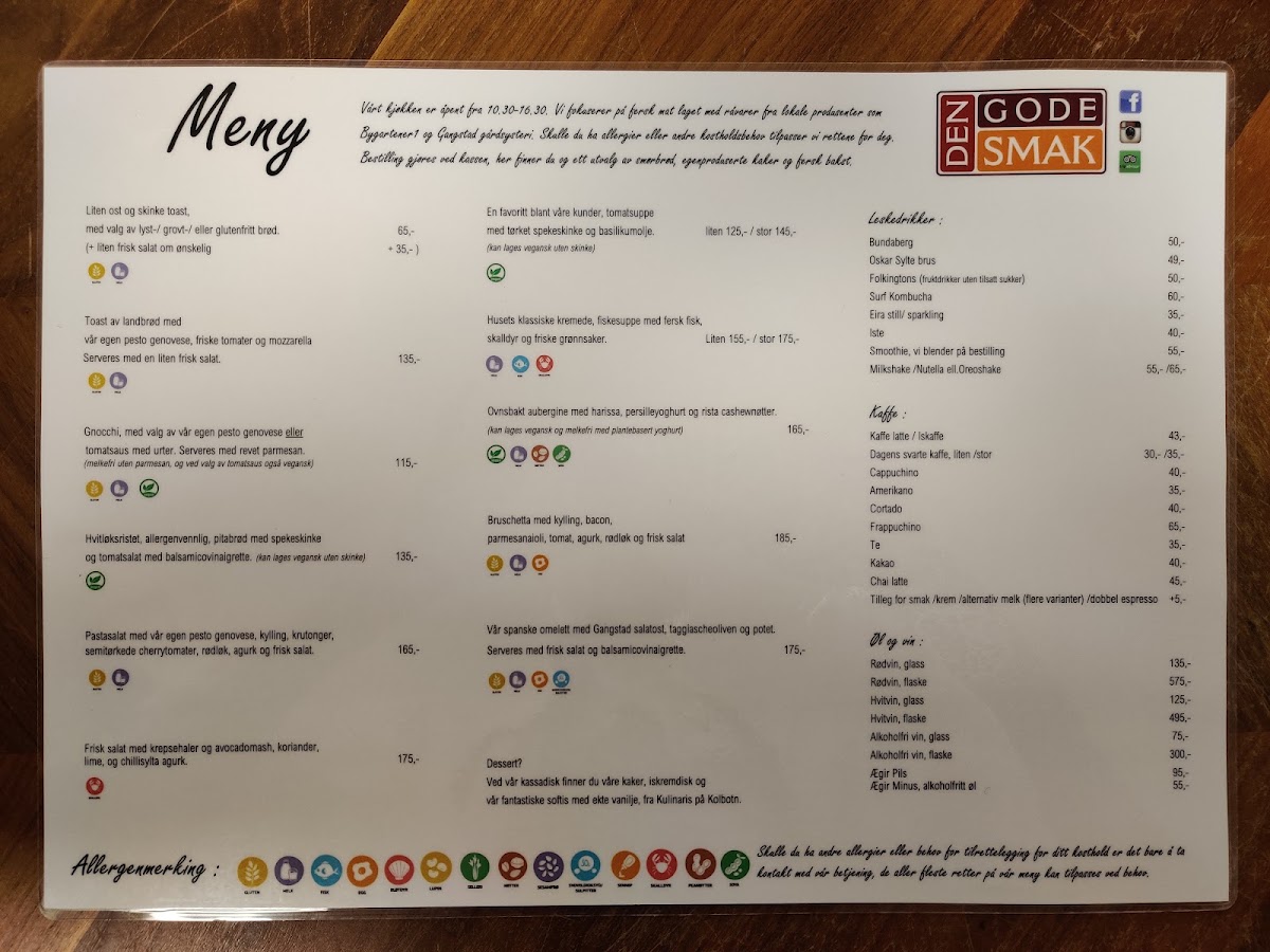 Den Gode Smak AS menu board