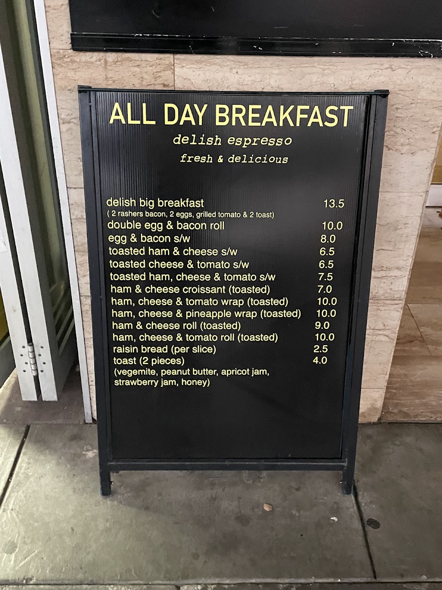 Delish Espresso menu board