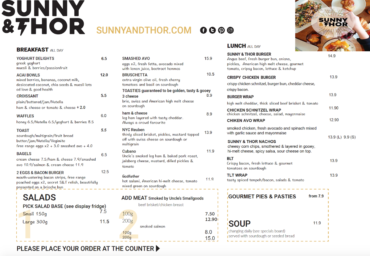 Sunny and Thor menu board