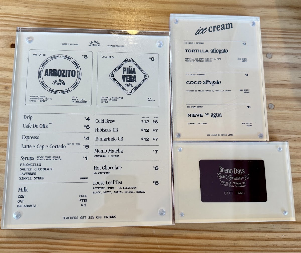 Bueno Days Coffee menu board