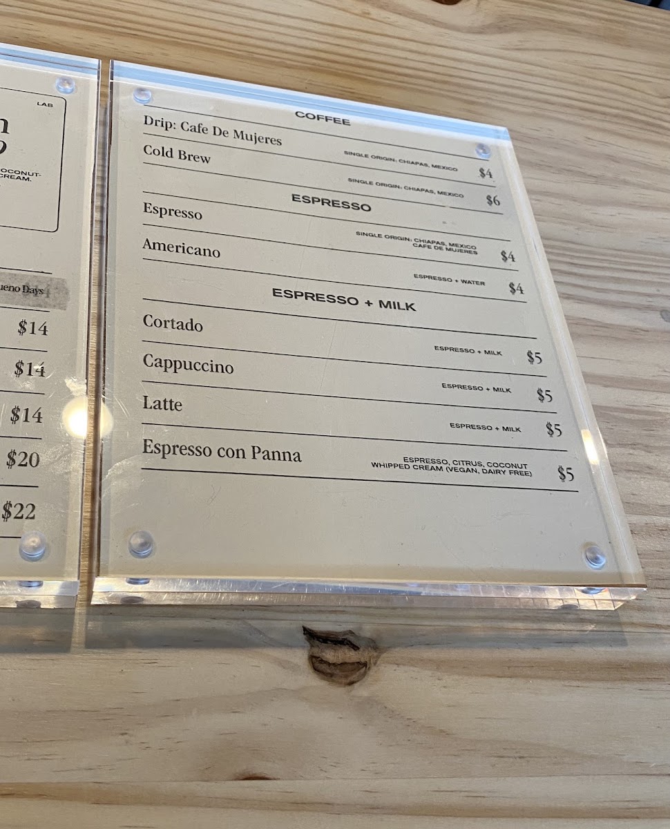 Bueno Days Coffee menu board